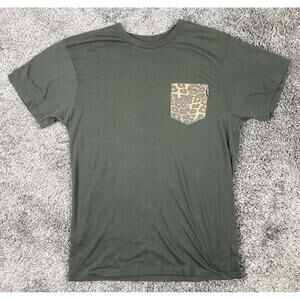 Vans Premium T-Shirt Men's  Olive Green Blue Leopard Print Chest Pocket Sz M